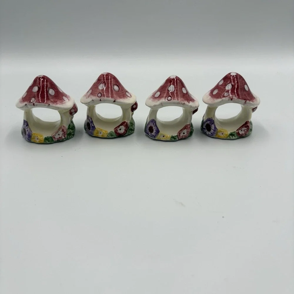 Vintage Merc Asia Mushroom Napkin Rings Bunny Rabbit Garden Party Set Of 4